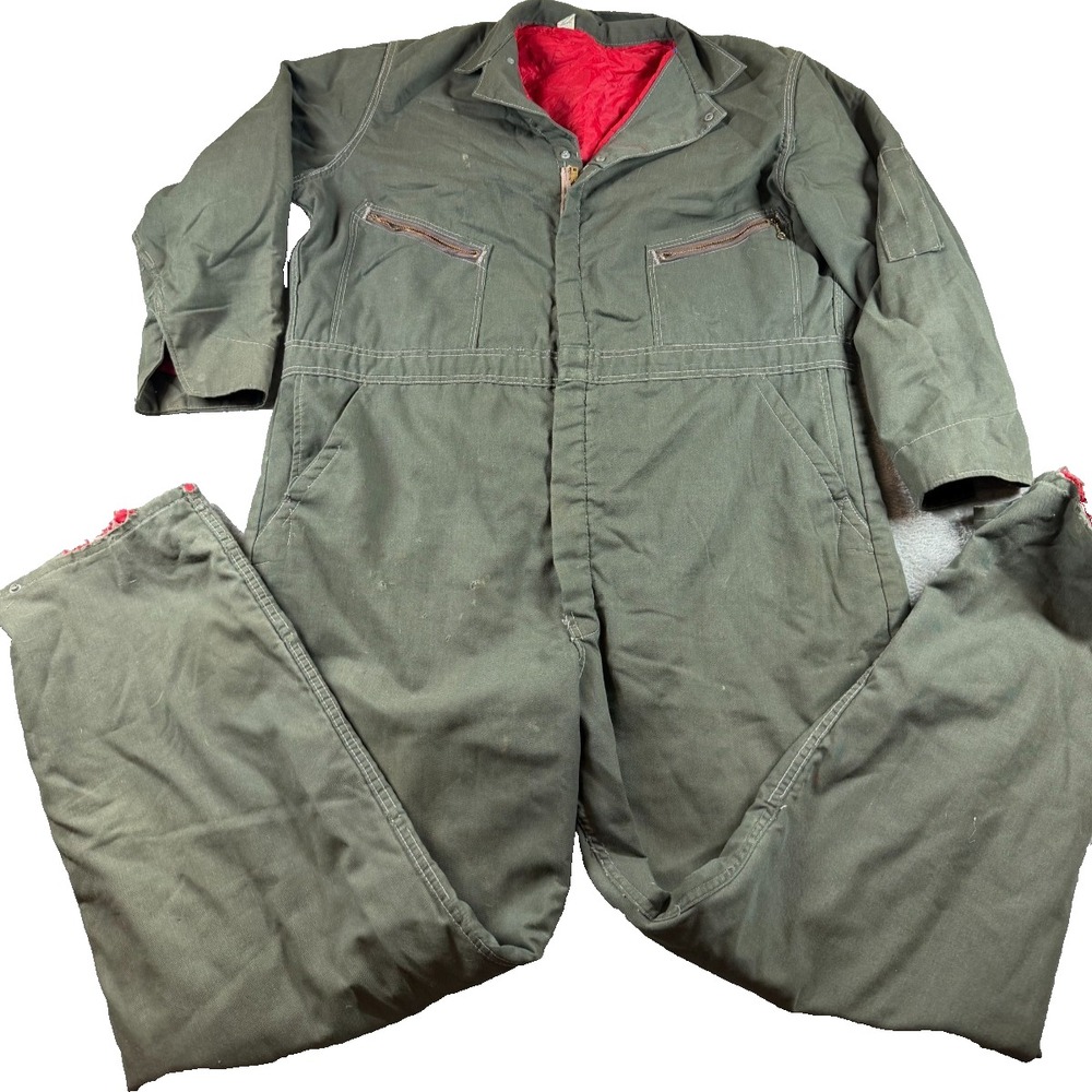 Vtg Big Ben Wrangler Coveralls XL USA Made Insulated Green Workwear Distressed